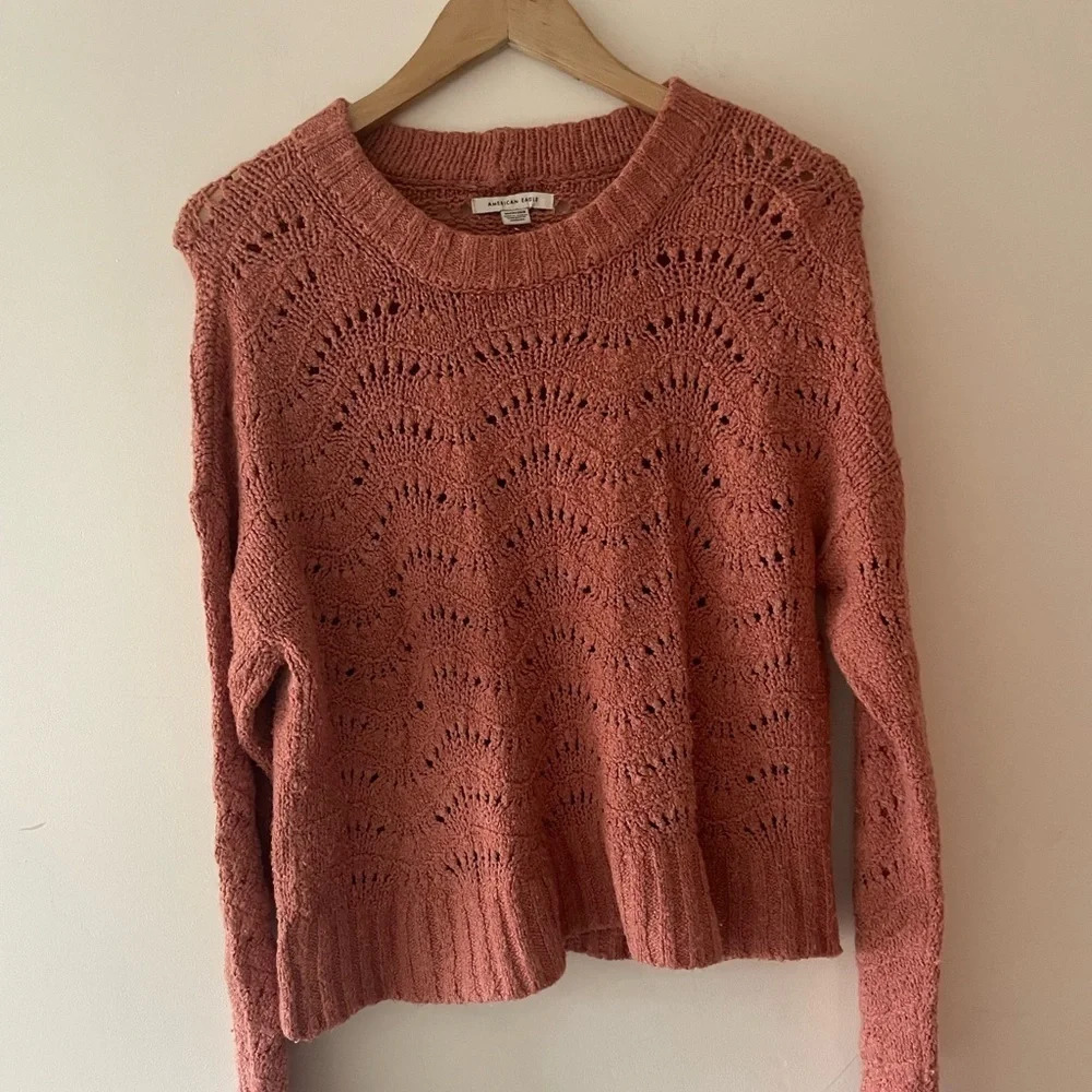 American Eagle Knit Salmon Pink Oversized Crewneck Sweater